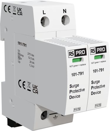 RS PRO Single Phase Industrial Surge Protector, 40kA, 1.35kV, DIN Rail Mount [0]; 101-791