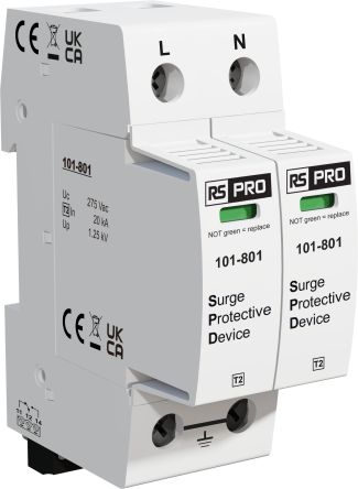 RS PRO Single Phase Industrial Surge Protector, 50kA, 1.25kV, DIN Rail Mount [0]; 101-801