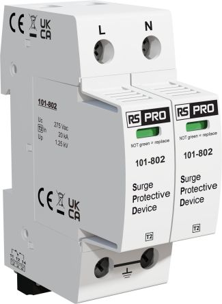 RS PRO Single Phase Industrial Surge Protector, 50kA, 1.25kV, DIN Rail Mount [0]; 101-802