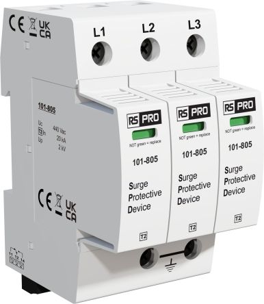 RS PRO Three Phase Industrial Surge Protector, 50kA, 2kV, DIN Rail Mount [0]; 101-805