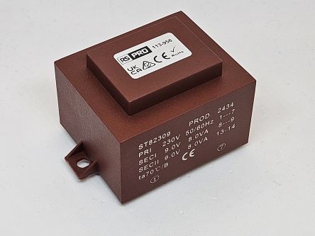 RS PRO 2x9V ac 1 Output PCB Mount PCB Transformer, 16VA, IEC 61558-2-6 [0]; 113-956
