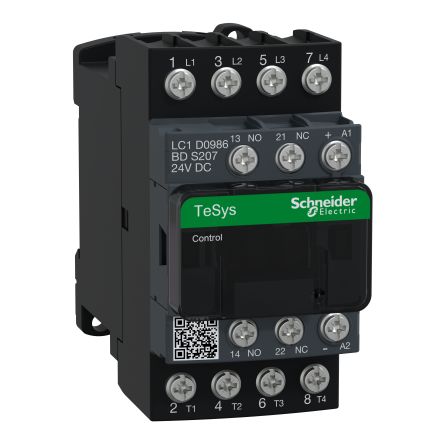 Schneider Electric TeSys Deca TeSyS D Contactor, 24 VDC Coil, 4-Pole, 20 A, 2 NO + 2 NC, 690 V ac [LC1D0986BDS207]; 130-831