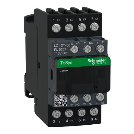 Schneider Electric TeSys Deca TeSyS D Contactor, 110 VDC Coil, 4-Pole, 40 A, 4NO, 690 V ac [LC1DT406FLS207]; 130-847