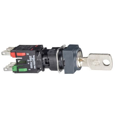 Schneider Electric Key Switch Selector Switch - (1 NO + 1 NC) 16mm Cutout Diameter 3 Positions [XB6CGH5B]; 130-904