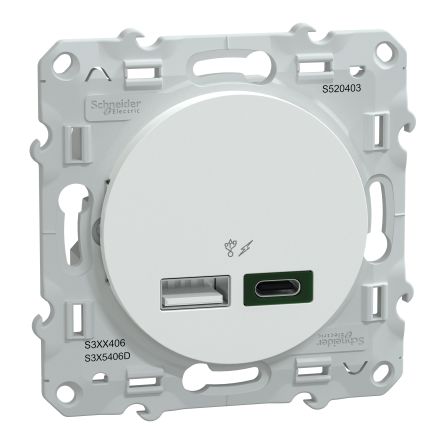Schneider Electric Straight, Flush Mount, Socket Type USB A + C IP20 USB Connector [S520403]; 130-923