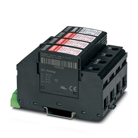 Phoenix Contact 3 Phase Surge Protector, 40kA, 1200V (Volts), DIN Rail Mount [2910371]; 131-658