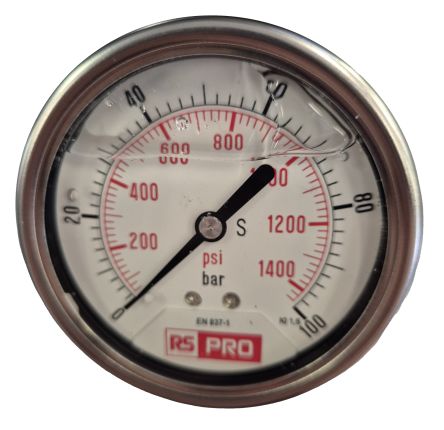 RS PRO BSP 1/4 Analogue Pressure Gauge 100bar Bottom Entry 63mm Outside Diameter [0]; 179-978