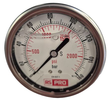 RS PRO BSP 1/4 Analogue Pressure Gauge 160bar Bottom Entry 63mm Outside Diameter [0]; 179-980