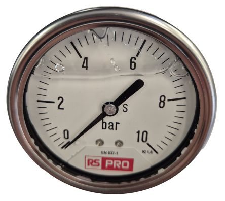RS PRO BSP 1/4 Analogue Pressure Gauge 10bar Bottom Entry 63mm Outside Diameter [0]; 179-986