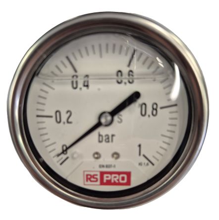RS PRO BSP 1/4 Analogue Pressure Gauge 1bar Bottom Entry 63mm Outside Diameter [0]; 179-988
