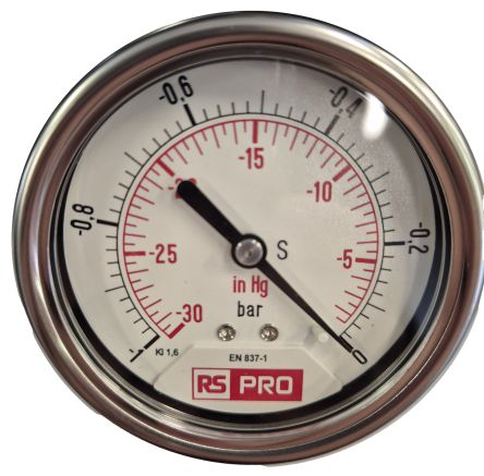 RS PRO BSP 1/4 Analogue Pressure Gauge 0bar Bottom Entry 63mm Outside Diameter [0]; 179-994