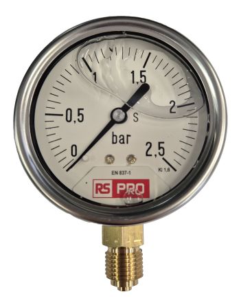 RS PRO BSP 1/4 Analogue Pressure Gauge 2.5bar Bottom Entry 63mm Outside Diameter [0]; 180-000