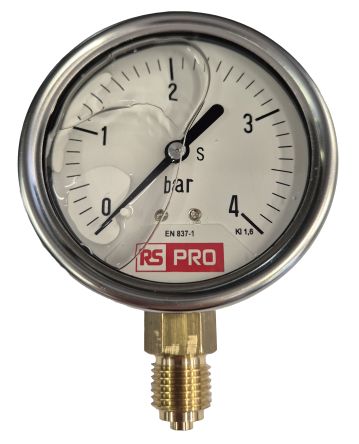 RS PRO BSP 1/4 Analogue Pressure Gauge 4bar Bottom Entry 63mm Outside Diameter [0]; 180-001