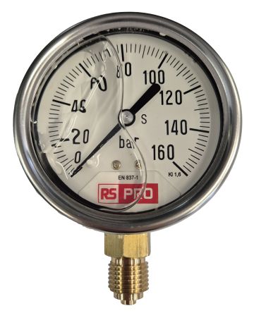 RS PRO BSP 1/4 Analogue Pressure Gauge 160bar Bottom Entry 63mm Outside Diameter [0]; 180-004