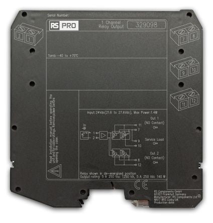 RS PRO 5 A NE/ND Loads 20 Auxiliary Contacts Safety Relay 24V dc, Single Channel 4 Safety Contacts [0]; 329-098