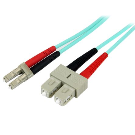 StarTech.com LC to SC Duplex Multi Mode OM3 Fibre Optic Cable, 3mm, Light Blue, 1m [A50FBLCSC1]; 473-410