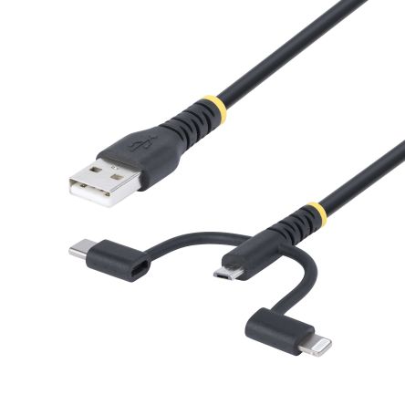 StarTech.com USB 2.0, Male USB A to Male Lightning, Micro USB B, USB C, 480Mbps, 1m [RLTCUB1MBK]; 473-503