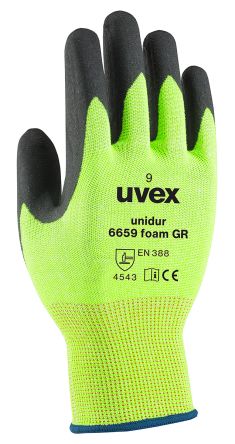 uvex unidur 6659 foam GR Green Glass Fibre, HPPE Cut Resistant Work Gloves, Size 11, Nitrile Foam Coating [6096511]; 128-8459