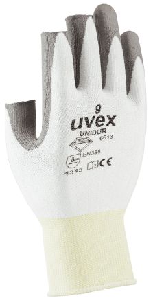 uvex unidur 6613 White HPPE Cut Resistant Work Gloves, Size 10, Polyurethane Coating [6613910]; 130-2384