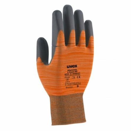 uvex phynomic x-foam HV Orange Elastane, Polyamide Mechanic Work Gloves, Size 7, Aqua-Polymer Foam Coating [6005407]; 130-4447