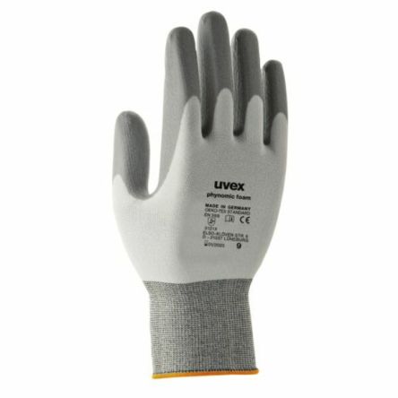 uvex phynomic foam Grey Elastane, Polyamide General Purpose Work Gloves, Size 10, Aqua-Polymer Foam Coating [6005010]; 130-4455