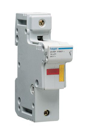 Hager 50A Rail Mount Fuse Holder for 14 x 51mm Fuse, 1P, 690V ac [LS601]; 144-4537