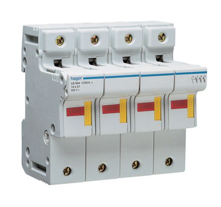 Hager 125A Rail Mount Fuse Holder for 22 x 58mm Fuse, 3P, 690V ac [LS704]; 144-4547