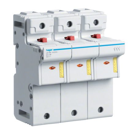 Hager 125A Rail Mount Fuse Holder for 22 x 58mm Fuse, 1P, 690V ac [LS712]; 144-4548