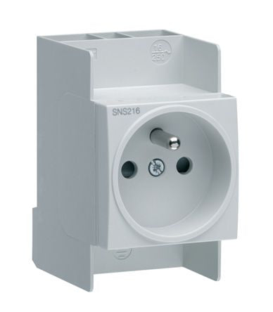 Hager SanVis Grey 2 Gang Plug Socket, 16A, Type E - French, Indoor Use [SNS216]; 144-4555