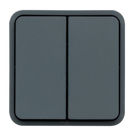 Hager Grey Rocker Light Switch, 2 Gang, WNA [WNA044]; 144-4564
