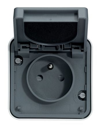 Hager Cubyko Grey 1 Gang Plug Socket, 2 Poles, 16A, Outdoor Use [WNC100]; 144-4590
