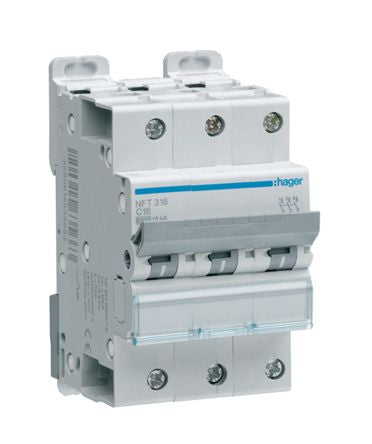 Hager NFT MCB, 3P, 20A, 415V AC, 10 kA Breaking Capacity [NFT320]; 144-4732