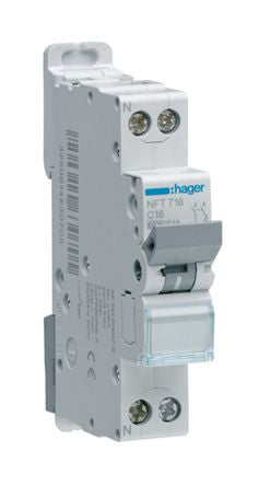Hager NFT MCB, 1+N, 20A, 240 → 400V AC, 10 kA Breaking Capacity [NFT720]; 144-4743