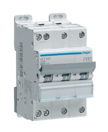 Hager NFT MCB, 3+N, 32A, 415V AC, 10 kA Breaking Capacity [NFT832]; 144-4753