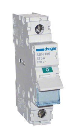 Hager 1P Pole Isolator Switch - 125A Maximum Current, IP20 [SBN199]; 144-4813