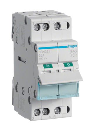 Hager 3P Pole Isolator Switch - 25A Maximum Current, IP20 [SBN325]; 144-4818