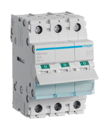 Hager 3P Pole Isolator Switch - 40A Maximum Current, IP20 [SBN340]; 144-4819