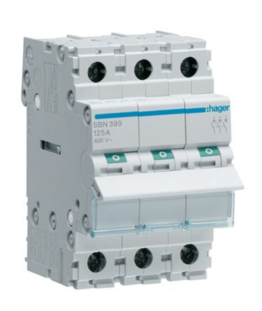 Hager 3P Pole Isolator Switch - 125A Maximum Current, IP20 [SBN399]; 144-4821