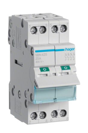 Hager 4P Pole Isolator Switch - 25A Maximum Current, IP20 [SBN425]; 144-4822