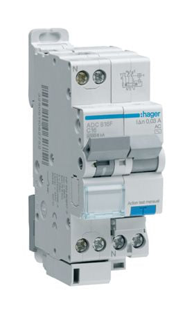 Hager RCBO, 16A Current Rating, 1P Poles, Type C [ADC816F]; 144-4836
