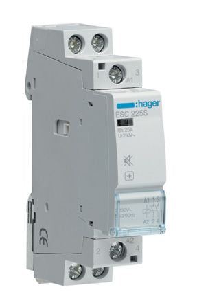 Hager System M Pro ESC Contactor, 230 V ac Coil, 2-Pole, 25 A, 2.2 VA, 2NO, 400 V ac [ESC225S]; 144-4900