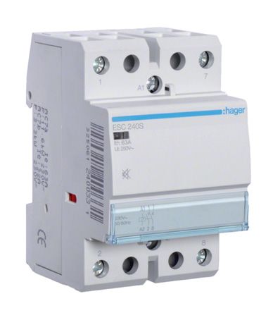 Hager System M Pro ESC Contactor, 230 V ac Coil, 2-Pole, 40 A, 6.5 kW, 2NO, 400 V ac [ESC240S]; 144-4902