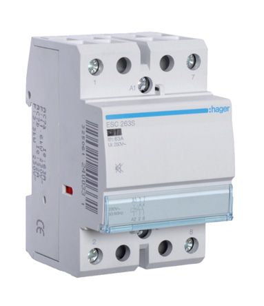 Hager System M Pro ESC Contactor, 230 V ac Coil, 2-Pole, 63 A, 6.5 kW, 2NO, 400 V ac [ESC263S]; 144-4903
