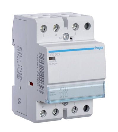 Hager System M Pro ESC Contactor, 230 V ac Coil, 3-Pole, 63 A, 3NO, 400 V ac [ESC363]; 144-4906