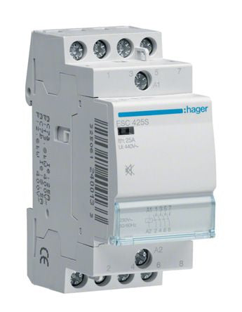 Hager System M Pro ESC Contactor, 230 V ac Coil, 4-Pole, 25 A, 2.8 VA, 4NO, 400 V ac [ESC425S]; 144-4908