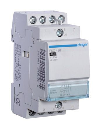 Hager System M Pro ESC Contactor, 230 V ac Coil, 4-Pole, 25 A, 3.4 VA, 4NC, 400 V ac [ESC426]; 144-4909