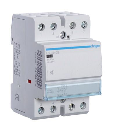 Hager System M Pro ESC Contactor, 230 V ac Coil, 4-Pole, 40 A, 6.5 kW, 4NO, 400 V ac [ESC440S]; 144-4912