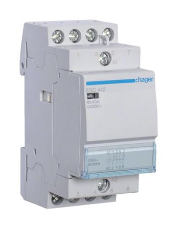 Hager System M Pro ESC Contactor, 230 V ac Coil, 4-Pole, 40 A, 2NO + 2NC, 400 V ac [ESC442]; 144-4914
