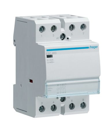 Hager System M Pro ESC Contactor, 230 V ac Coil, 4-Pole, 63 A, 6.5 kW, 4NO, 400 V ac [ESC463]; 144-4915