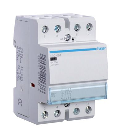 Hager System M Pro ESC Contactor, 230 V ac Coil, 4-Pole, 63 A, 4NC, 400 V ac [ESC464]; 144-4917